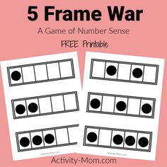 The Activity Mom - Five Frame War - A Kindergarten Math Game (printable) - The Activity Mom Five Frames Printable, Kindergarten Math Games Free Printable, Five Frame Activities For Kindergarten, 10 Frame Games, Large Group Math Games Kindergarten, 5 Frame Math Activities, Numeracy Games Kindergarten, Kindergarten 10 Frame Activities, Comparing Groups Of Objects Kindergarten