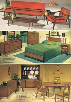 an advertisement for furniture from the 1950's and early 1960s's shows different types of furniture