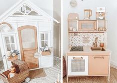 a doll house with furniture and accessories in the living room, including a coffee table