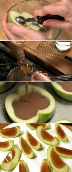 the process of making avocado slices is shown