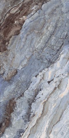 a bird is perched on the side of a large stone wall with brown, white and blue colors