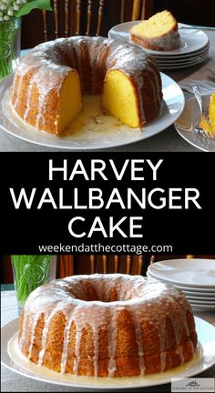 a bundt cake with icing on it and the words harvey wallhanger cake