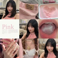 a collage of photos showing different types of pink