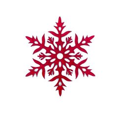 a red snowflake is shown on a white background in the shape of an ornament