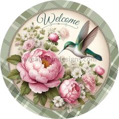 Welcome Hummingbird And Pink Peonies Metal Wreath Sign 6’ Cowboy Crafts, Canada Christmas, Unique Wreath, Halloween Fruit, Valentines Gift Card, Southwest Design, Ribbon Wreath, Metal Wreath, 3rd Party