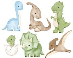 a group of different types of dinosaurs on a white background