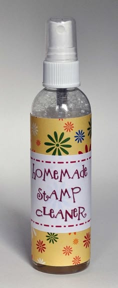 a bottle of homemade stamp cleaner on a white background