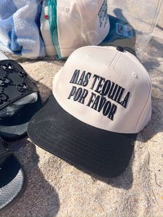 Because who doesn't want more tequila? Our favorite new hat for sipping drinks on vacation! Preorders ship within 2 weeks :) Terriuam Theme Hats, La Hats Custom, Funny Clothes, Vintage Trucker Hat, Neoprene Bag, Vintage Trucker Hats, Black Snapback, Hat Ideas, Embroidered Caps