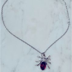 New Condition. Nickel-free Halloween Party Necklace, Silver Necklace For Christmas Party, Silver Christmas Party Necklace, Red Nickel-free Jewelry For Halloween, Nickel-free Red Halloween Jewelry, Spider Necklace, Red Spider, Source Unknown, Womens Jewelry Necklace