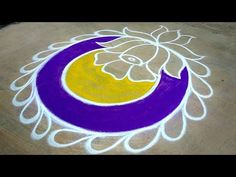 an artistic drawing on the ground with white and purple colors