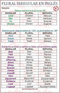 an english and spanish dictionary with the words singular irregular en ingles in different languages