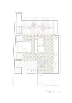 the floor plan for an apartment with two beds and one living room, which is divided into