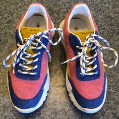 Joshua Sanders | Size: 38 | Color: Pink, Blue, Yellow, White | Made In Italy Excellent Condition Send Offers | Bundle To Save Joshua Sanders, Chunky Platform, Leather Sneakers, Womens Shoes Sneakers, Pink Blue, Shoes Sneakers, Italy, Yellow, Women Shoes