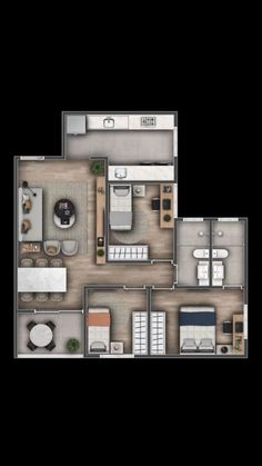 the floor plan for a two bedroom apartment with an attached kitchen and living room area