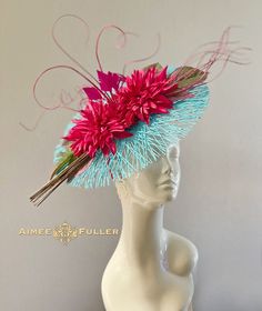 Aimee Fuller Kentucky Derby Fascinator A Lovely frenzy of quills and floral in my favorite color combination! This burst of vibrant colors is elegant and beautiful from all angles, and will have all eyes on you on your special day.    Earrings sold separately.  Easy-to-wear headband fascinator makes a statement, and can be worn to a myriad of events: Royal Ascot, Easter, Bridal, Derby-Wear, Del Mar Races, Hat Contests, Church, Gala, Kentucky Derby, Melbourne Cup, High Tea, Weddings, Cocktail Parties, and more.  Some customization available; please message with your requests to see if we can meet your needs. *FREE SHIPPING  For more STATEMENT JEWELRY and HANDMADE HATS go to www.aimeesfuller.com Aimee Fuller has been a trusted online seller since 1999, and is excited to bring her creations b Kentucky Derby Hats Diy, Derby Headband, Floral Fascinators, Kentucky Derby Fascinator, Derby Outfits, Derby Fascinator, Types Of Hats, Crazy Hats, Floral Hat