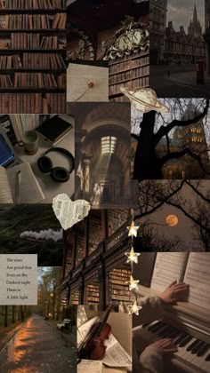 the collage shows many different things that have been made into a collage, including books