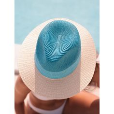 Ensure your face stays shaded this summer with Shrialeah's Andrea Hat. Made from lightweight natural paper straw, this trendy beach hat features a chic blue color block pattern. Pair with other items from Shiraleah to complete your look! Blue Sun Hat For Vacation, Lightweight Beachy Straw Hat For Sunbathing, Flat Brim Straw Hat For Pool And Summer, Blue Fedora One Size Fits Most For Summer, Lightweight Brimmed Panama Hat For Sunbathing, Flat Brim Panama Hat For Vacation Sunbathing, Brimmed Panama Hat For Sunbathing On Vacation, Light Blue Summer Hat, One Size Fits Most, Adjustable Blue Fedora For Spring