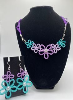 Multicolor Flower-shaped Jewelry With 3d Flowers, Multicolor 3d Flower Shaped Jewelry, Handmade Purple Jewelry Sets As Gift, Handmade Purple Flower-shaped Jewelry, Adjustable Green Jewelry With Handmade Flowers, Purple Flower-shaped Jewelry With Handmade Flowers, Purple Flower Jewelry With Handmade Details, Purple Flower Jewelry With Handmade Flowers, Purple Flower-shaped Handmade Jewelry