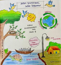 an open book with drawings on it and some words written in different languages, including the earth