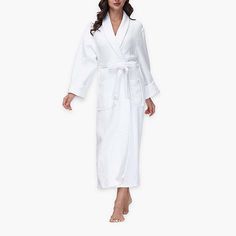 Cozy up at home or when wearing this INK + IVY women's knee-length robe. Made from a super-soft woven cotton terry, it has a shawl collar, long sleeves, side slip pockets, and a self-tie belt. Wear it over your favorite pajama set. Closure Type: TieNeckline: V NeckPockets: 2 Front Slip PocketsSleeve Length: Long SleeveFiber Content: 100% CottonFabric Description: WovenLining: UnlinedRobe Length: Long LengthCollar: Shawl CollarCare: Machine Wash, Tumble DryCountry of Origin: Imported Women's Robe, Woven Cotton, Shawl Collar, Tie Belt, Long Length, Cotton Weaving, Women Long Sleeve, Pajama Set, Shawl