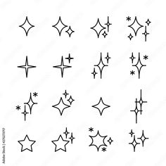 the stars are drawn in black and white on a white background, each with different shapes