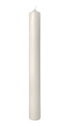 a tall white candle on a white background