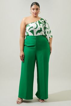 Posh Suave Belted Wide Leg Trousers Curve - Fason De Viv Boss Energy, Plus Zise, Night Out Tops, White Forest, Modern Abstract Print, Big Boss, Black High Waist, Pantalon Large, Linen Trousers