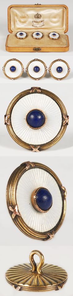 FABERGÉ ~ MEN'S SHIRT STUDS, NEOCLASSICAL STYLE, WHITE ENAMEL ON A SUNBURST… Lingerie Art, Faberge Jewelry, Alternative Model, Metal Dress, Lapis Stone, Gold Shirt, Studs Gold, With My Love, Fashion Lingerie