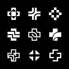 the different types of symbols are shown in black and white on a dark background,