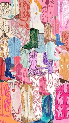 Cowgirl Boot Wallpaper, Aesthetic Pink Drawing, Punchy Wallpaper, Boot Wallpaper, Cowboy Boots Aesthetic, Boots Aesthetic, Pink Drawing, Cute Summer Wallpapers