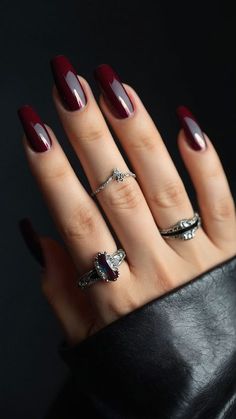 trendy burgundy nail designs in dark red hues for a polished look From classy black and short French tips to chrome and acrylic short nails these elegant nail art ideas are perfect for your next manicure Boost your nail game with sophisticated burgundy nail designs.
#burgundynails #nailtypes #nail shape chart #nudenails
#minimalistnails #frenchnails #winenails #winerednails
#unghiebordeauxgel #redwinenails #unghiebordeaux Black To Burgundy Ombre Nails, Burgundy Oval Acrylic Nails, Oxblood Nails Acrylic, Dark Dark Red Nails, Black Burgundy Nails, Dark Red Ombre Nails, Black And Maroon Nails, Black And Burgundy Nails, Short Dark Nails