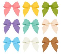 six different colored bows with one big bow on the top and two small bows on the bottom