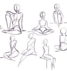 a bunch of sketches of people sitting in different positions