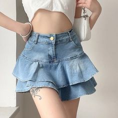 Kawaii Y2k, Rok Mini, Club Fashion, Vintage Denim Skirt, Skirt Midi, Empire Dress, Jeans Rock, Summer Fabrics, Denim Shorts Women