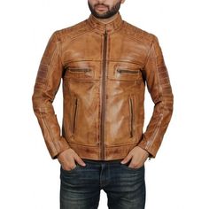 Distressed Brown Cafe Racer Leather Jacket Men - Leather Jacket Distressed Brown Fitted Leather Jacket, Brown Fitted Rugged Biker Jacket, Rugged Brown Fitted Biker Jacket, Brown Rugged Fitted Biker Jacket, Rugged Fitted Brown Biker Jacket, Casual Fitted Distressed Brown Biker Jacket, Fitted Distressed Brown Biker Jacket, Casual Style, Distressed Brown Outerwear For Biker Events In Fall, Distressed Brown Biker Outerwear With Long Sleeves