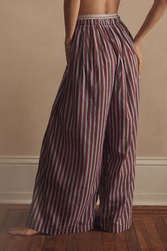 Cotton Pull-on styling Hand wash Imported | Mixed Stripe Wide-Leg Pants by Anthropologie, Women's, Size: 2XS, Cotton Thrifting Manifestation, House Fits, Pyjama Trousers, Striped Wide Leg Pants, Exclusive Clothing, 50 Fashion, Lingerie Sleepwear, Types Of Fashion Styles, Cute Casual Outfits