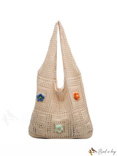 BirdinBag - Floral Hollow Out Crochet Tote Bag: Stylish & Versatile for Casual and Vacation Wear Beige Crochet Pouch Bag For Shopping, Large Capacity Cream Crochet Bag Bohemian Style, Large Capacity Cream Crochet Bohemian Bag, Large Capacity Cream Crochet Bag In Bohemian Style, Large Capacity Bohemian Crochet Bag In Cream, Bohemian Crochet Pouch Bag For Shopping, Beige Crochet Handheld Shoulder Bag, Beige Handheld Crochet Bag For Shopping, Handheld Beige Crochet Shoulder Bag