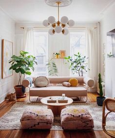 a living room filled with furniture and plants