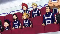 anime characters are sitting in the stands with their backs turned to look like they're watching something