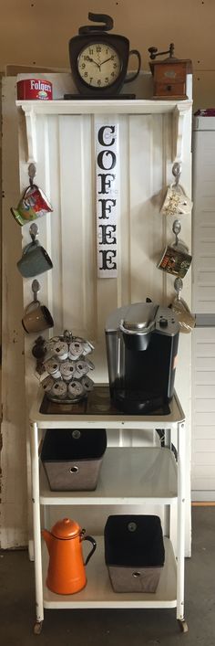 a shelf with various items on top of it