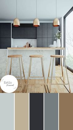 an image of a modern kitchen with grey and beige colors in the color palettes