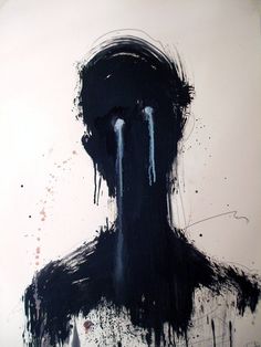 an abstract painting with black paint on white paper, depicting a man's face