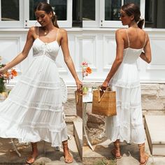 F00118770-105 Suspenders Fashion, Beach White Dress, Beach Party Dress, 파티 드레스, A Line Maxi Dress, Long White Dress, Boho Style Dresses, Maxi Robes, Styl Boho