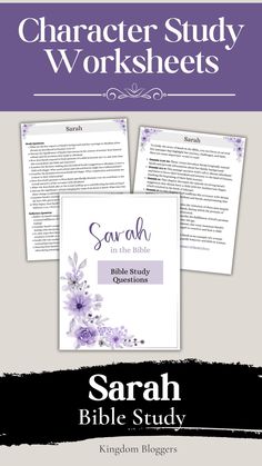 the character study worksheet for saran bible study, which includes an image of flowers