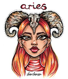 a drawing of a woman with horns on her head and the words aris above it