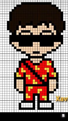 a pixellated image of a man in red and yellow