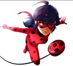 a ladybug character is flying through the air with her arms outstretched and legs spread out