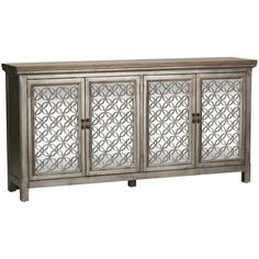 an antique style sideboard with glass panels on the doors and drawers, in grey finish