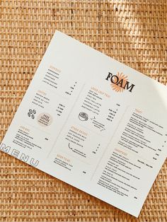 a close up of a menu on a table