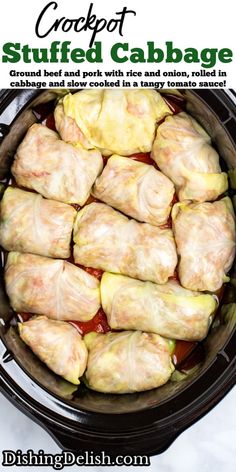 crockpot stuffed cabbage in an air fryer with text overlay that reads, crockpot stuffed cabbage